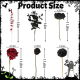 12 Pcs Spooky Halloween Flower Bouquet Set,Realistic Black And Red Artificial Flowers For Creepy Centerpieces,Eerie Gothic Decor, Haunted House, Party Table Arrangements