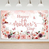 Happy Mothers Day Banner Backdrop Pink Mother's Day Decorations Banner Floral Thank You Mom Mothers Day Background Photo Booth Props(6x3.6ft)