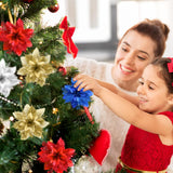 Christmas Poinsettia Artificial Flowers Decorations 5.5" Christmas Tree Wreaths Garland Decoration 12 Pcs Glitter Flowers Picks Decor For Xmas New Year Wedding Party Ornaments (White)