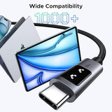 100W USB C to USB C Fast Charging Cable 6.6FT with LED Display for iPhone 17 16 MacBook Galaxy