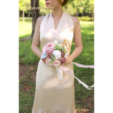 7 Inch Flower Bouquet For Bride Artificial Flowers Bouquet Bridesmaid Bouquet Bridal Bouquet Tossing Bouquet For Wedding Ceremony Anniversary, French Dusty Rose