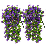 2Pcs Artificial Hanging Flowers, Fake Hanging Plants Violet Vines Uv Resistant For Wall Home Room Garden Wedding Indoor Outdoor Spring Summer Decoration(Purple)