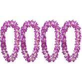 4Pcs Hawaiian Flower Leis For Luau Parties - Tropical Party Decorations & Favors, Hawaiian Lei Garland Necklaces For Birthdays, Wedding & Summer Beach Vacations (Purple)