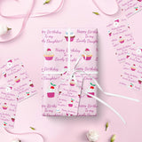 Cupcake Birthday Wrapping Paper Roll For Daughter, Pink Cupcake, Happy Birthday To My Lovely Daughter Gift Wrap For Daughter'S Birthday Of All Ages, Baby Girl, Mini Roll, 17Inches X 16.4Feet