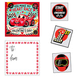 Race Car Valentine Cards With Tattoos For Kids, 24 Pack, Classroom Exchange Set