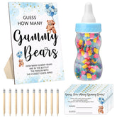 122 Pcs Baby Shower Games Guess How Many Bears 100 Guessing Cards 20 Pencils 1 Bottle 1 Wood Standing Sign For Baby Shower Games Gender Reveal Party Decoration(Blue)