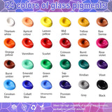 Stain Glass Paint Set With 6 Brushes, 1 Palette, 24 Color Waterproof Acrylic Enamel Painting Kit For Kids To Arts On Transparent Wine Glasses, Light Bulbs, Windows And Ceramics