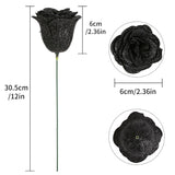 Black Roses Artificial Flowers, 30Pcs Glitter Roses Artificial Roses With Stems For Crafts Wedding Bouquet Party Home Decor(Black)