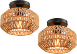 2 Pack Mini Rattan Boho Ceiling Lights Farmhouse Semi Flush Mount Fixtures