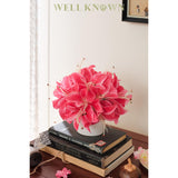 Artificial Flowers In White Vase, Fake Hot Pink Lily Flowers With White Ceramic Vase, Small Potted Faux Floral Arrangements For Home Coffee Tea Wedding Dining Table Centerpiece Lavatory Decor