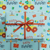 Birthday Wrapping Paper For Kids Boys, Mini Roll, Blue Dinosaur Truck With Balloons Happy Birthday Design Gift Wrap Paper Perfect For Boys' Party Gifts, 17 Inches X 16.4 Feet