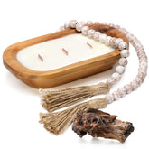 Wooden Bowl Candle 10 Inch, Soy Large Farmhouse Candle For Table, Sandalwood Scented, 3 Wood Wicks, Christmas Candle Gifts For Men & Women