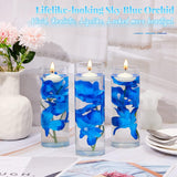 42 Pcs Blue Orchids Artificial Flower Vase Fillers For Floating Candles Wedding Table Centerpiece Blue Orchid And Unscented Floating Candles For Wedding Table Christmas Party Home Decoration