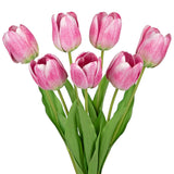 Artificial Tulips Flowers – 24" Long Stem Faux Tulips, 7Pcs Real Touch Fake Pink Tulip For Vase, Farmhouse, Kitchen, Spring & Wedding Home Decor