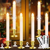 Christmas Window Candles, 6 Pack Battery Operated Flameless Taper Candles For Windows With Timer Remote, Electric Candle Lights With Candle Holders Suction Cups For Christmas