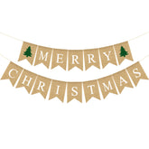 Merry Christmas Burlap Banner Xmas Tree Rustic Vintage Christmas Bunting Garland For Xmas Party Supplies Home And Outdoor Holiday Decor
