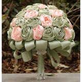 Handmade Wedding Flowers Bouquet Round Holding Bridal Bouquet Toss Artificial Rose Bunch For Bride Bridesmaid Wedding Quinceanera (Sage Green & Light Salmon Pink, 7.5")