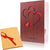 Handmade Walnut Wood Love Greeting Card With Unique Gift Card Box The Best Valentine'S Day, Anniversary Birthday Gift Idea Card For Her, Him, Wife, Husband