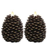 Pine Cone Flameless Candles Battery Operated With 6 Hour Timer Unscented Real Wax Flat Wick Flickering Pinecone Led Candles Christmas Home Holiday Decoration(2 Pack Brown)