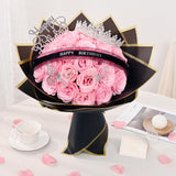 Glitter Roses Bouquet,Birthday Gifts For Women Mom,Diy Fake Flowers Bouquet With Birthday Stand-Up Signs,36 Pink Rose For Grandma Wife Friends