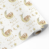 Baby Shower Wrapping Paper Roll For Kids Girls Boys - White Gift Wrap With Bunny, Moon And Hello Little One Design For Baby Shower, Birthday, Newborn - 17.5" × 26 Ft