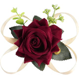 Burgundy Wrist Corsage Wristlet For Wedding Bridesmaid Rose Flower, Bride Hand Flower For Bridal Shower, Anniversary, Prom Party Decorations