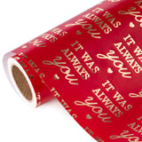 Valentines Day Wrapping Paper Roll - Mini Roll - 17 Inch X 16.5 Feet - Red Wrapping Paper With Gold Foil It Was Always You For Valentine'S Day, Anniversary, Birthday, Wedding