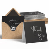 50 Pack Thank You Cards With Envelopes, Stickers, 3.5X5 Inch Blank Thank You Notes - Bulk Box Set Notes For Graduation, Wedding, Small Business, Baby & Bridal Shower Card - Black