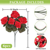 6 Ppcs Artificial Fake Flowers For Outdoors, Uv Resistant Outdoor Artificial Plants, Silk Geraniums Red Spring Flower For Garden Porch Planter Patio Balcony Yard Home Decoration (6, Red)