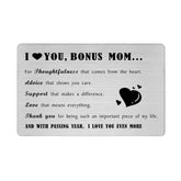 Bonus Mom Mothers Day Gifts - I Love You Wallet Card For Bonus Mom - Stepmom Mothers Day Keepsake