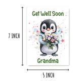 Get Well Soon Grandma Card - Penguin Get Well Card - Feel Better Card - Penguin Holding Flower Card - Greeting Card - Speedy Recovery Card