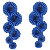 Blue Party Hanging Fans Diy Set - 12Pcs Paper Fans, Pinwheels, Craft For Wedding, Birthday, Christmas Party Decoration