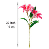 Artificial Lilies Flowers,10Pcs Faux Lily Flower,20''Tiger Lily Branch With 2 Full Blooms , Faux Fake Lilies Plants For Wedding Bouquet Home Party Indoor Floral Arrangements (10, Deep Pink)