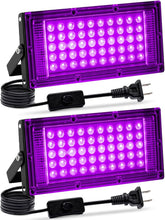 2 Pack 50W LED Black Light with Switch US Plug UV Glow Party Light for Neon Halloween Painting Decor