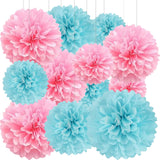 12 Pcs Pink Blue Tissue Paper Pom Poms for Gender Reveal Party Ceiling Wall Hanging Tissue Flowers Decor (8 &10 & 12 inch)