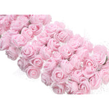 144Pcs Mini Fake Roses Artificial Foam Rose Heads With Wire Rods Diy Wedding Flowers Accessories Make Bridal Hair Clips Headbands Dress,Light Pink