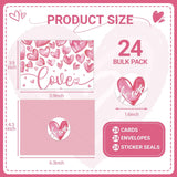 24 Pcs Valentines Heart Love Card With Envelopes, Watercolor Heart Greeting Cards Pink Valentine'S Day Blank Notecards For Anniversary Wedding Party Supplies