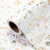 Wedding Wrapping Paper Roll - Mini Roll - 17 Inch X 16.5 Feet - Luxury And Elegance Wedding Theme With Gold Foil Wrapping Paper Perfect For Bridal Shower, Celebration, Party