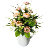 Spring Summer Floral Arrangement Centerpiece Artificial Roses Ranunculus Flowers Ceramic Vase Flower Arrangement For Home Decoration Dining Table Centerpiece
