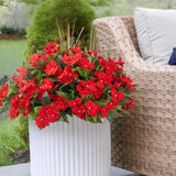 Artificial Red Impatiens Flowers For Outdoors, Uv Resistant Faux Bushes, 15.74 Inches, 4 Bundles, Spring Summer Patio Garden Decor
