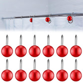 12 Pcs Christmas Ball Shower Curtain Hooks Ball Ornament Shower Christmas Curtain Rings Holiday Hooks Decorative Holiday Bathroom Accessories For Winter Bathroom Decoration(Red)