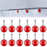 12 Pcs Christmas Ball Shower Curtain Hooks Ball Ornament Shower Christmas Curtain Rings Holiday Hooks Decorative Holiday Bathroom Accessories For Winter Bathroom Decoration(Red)
