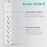 2 Pack 6 Outlet Surge Protector Power Strip 4 Ft Braided Cord 1080J Flat Plug