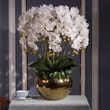 Artificial Phalaenopsis 6 Pcs Artificial Flowers Fake Orchid Flowers Stem Plants With 2 Pcs Leaves For Décor (White)