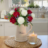 Artificial Flowers Fake Flower Bouquet With Red Rose Chrysanthemums Flowers Silk Floral Arrangements For Home Mother'S Day Cemetery Grave Memorial Day Wedding Decor 12 Inch