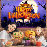 Purple Night Moon Cemetery Pumpkin Backdrop Banner Indoor Outdoor Halloween Decor Photography