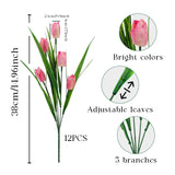 12 Bundles 60 Heads Artificial Tulips Fake Flowers Outdoor Uv Resistant Silk Tulip Faux Plastic Greenery Shrubs Plants For Outside Planter Porch Garden Patio Decor (Pink)