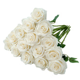 15Pcs Ivory Roses Artificial Flowers Silk Fake Flowers Realistic White Roses Bouquet Long Stem For Wedding Home Party Birthday Decoration