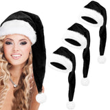 Zhxkjhky 3 Pack Velvet Santa Hats - Deluxe Christmas Plush Hats For Man, Woman & Family Parties, Black
