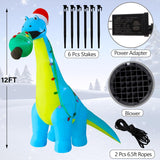 12 Ft Christmas Inflatable Outdoor Decorations, Large Blow Up Dinosaur Inflatables With Santa Hat Christmas Tree Light U
